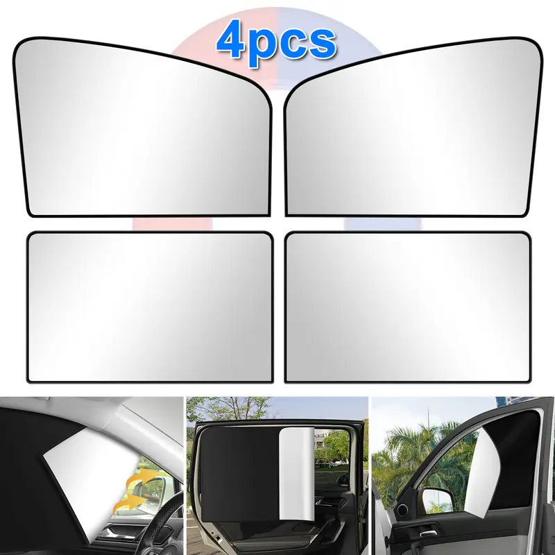 4pcs Magnetic Car Shade Set - 10 Strong Magnets, Fold-Flat, Full Blackout, UV Blocking, Privacy Protection, Bug Shield, Outside Sunshade, Safer Bright-Sun Travel, Fold & Go, Bug-Free Rides, Auto Exterior Accessories