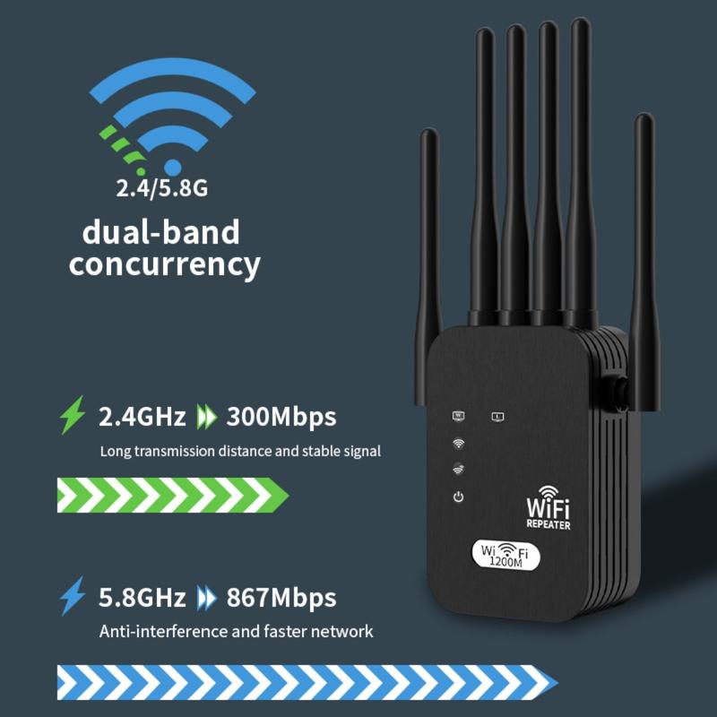 6-Antenna WiFi Extender 2026, AC1200 Dual Band Booster, Covers 12,000 sq. ft & 100 Devices, Repeater with Ethernet Port for Home, Office Use