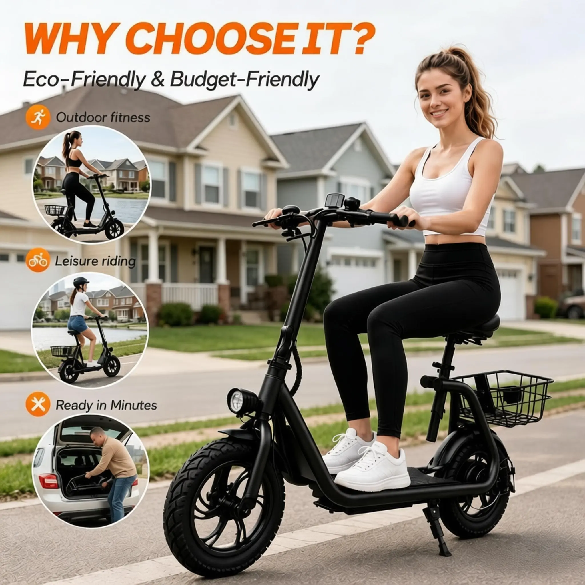 CW08 Commuter Electric Scooter – Adjustable Seat,20Mile Range, Foldable, Storage Basket summerwins, Lightweight Foldable Scooter,summerwins, Summer Outfit,  Summer Outfit, Fathersdaygifts, Cyber Wheels CW08 e-scooter