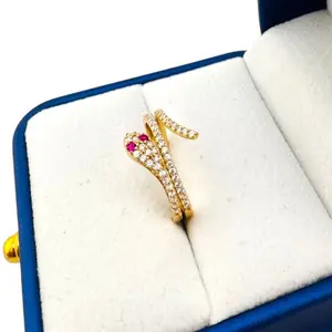 Oroconda Jewelry 14k Gold Snake Ring with Zirconia and Fuschia Eyes Size 7 Modern Audacious Elegance Symbol of Transformation and Energy