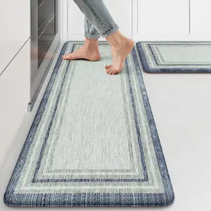 Anti Fatigue Kitchen Mat 2PCS,Non-Skid Waterproof Kitchen Rugs,Farmhouse Kitchen Mat for Floor,Cushioned Comfort Foam Standing Mat for Laundry,Office,Sink,Desk,Blue and Gray