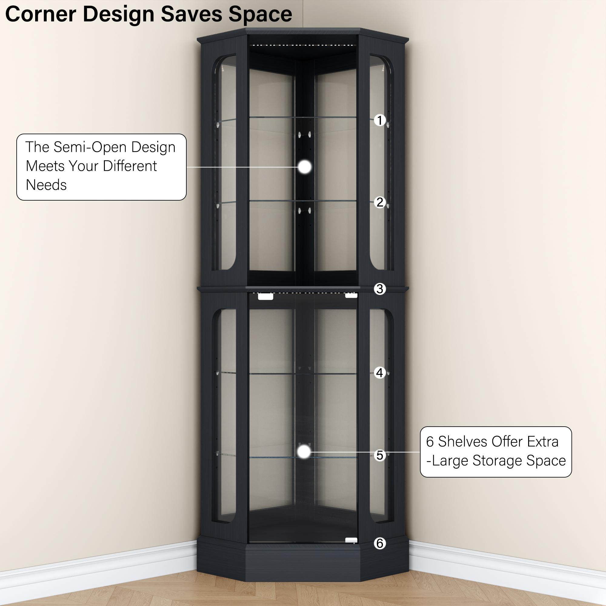kepptory Corner Curio Cabinet with RGB LED Lights | 7-Color Glass Display Case for Collectibles & Home Decor kepptory Corner Curio Cabinet with RGB LED Lights | 7-Color Glass Display Case for Collectibles & Home Decor