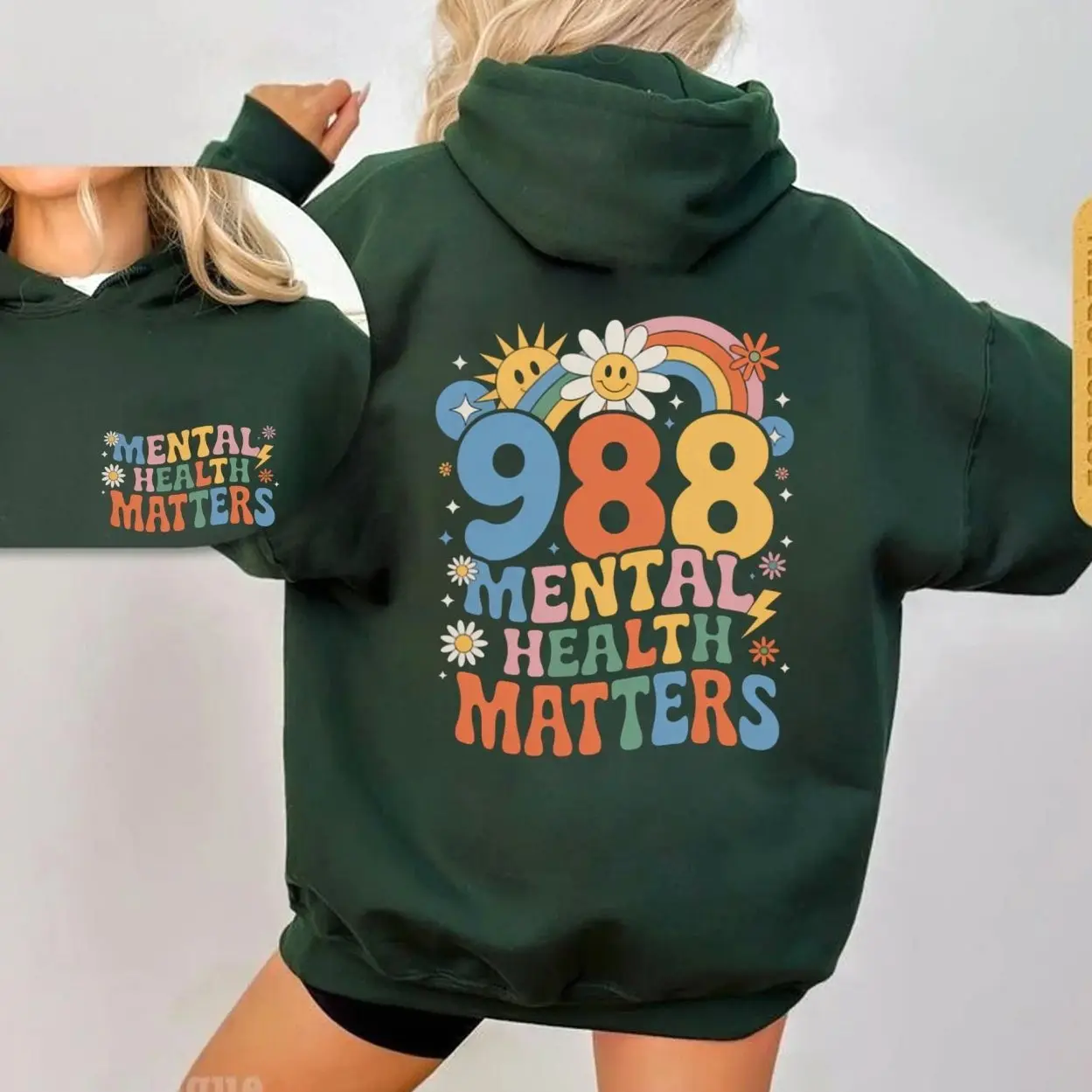 988 Mental Health Matters 2-Sided Hoodie – Suicide Prevention Awareness Support Hoodie, Inspirational Self-Care Pullover