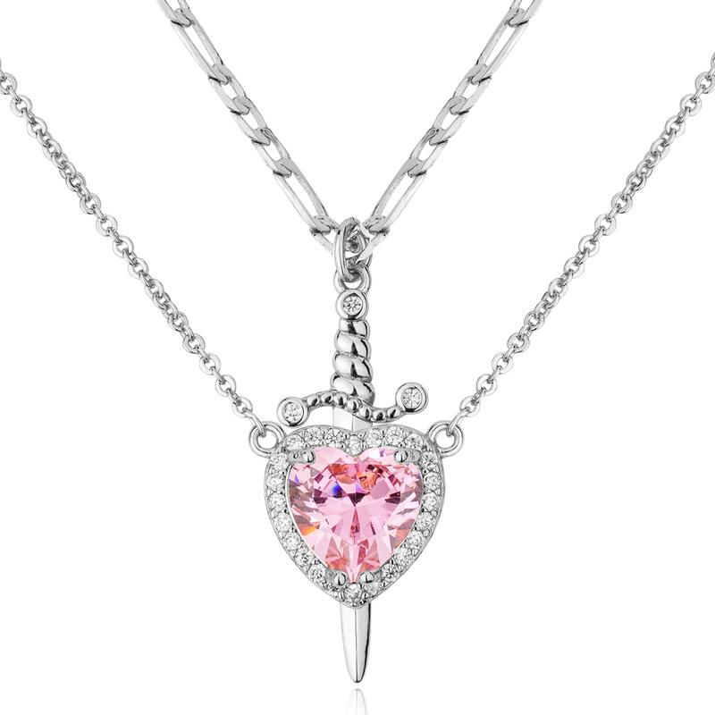 MEIITRUE 14K Gold Plated Heart Pendant Necklaces for Women Men, Zirconia Dagger Cross Pendant Necklace, Elegant Jewelry Gift for Couples