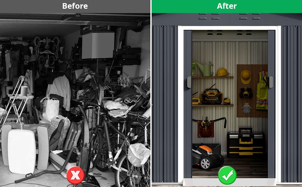 【GARVEE】10' x 8' Metal Storage Shed with Lockable Doors, Durable Steel Utility Tool Storage House for Outdoor Use in Garden, Backyard, Patio, Available in Grey and Brown