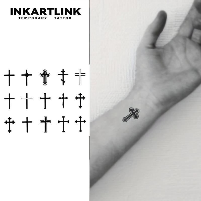 INKARTLINK magic art tattoo 2 pieces,Crucifix,waterproof, semi-permanent, long-lasting, temporary, simple fake stickers,for party,
