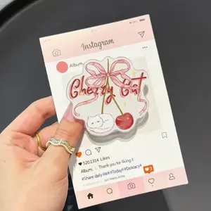 Cute Cherry Cat with Pink Bow MagSafe Phone Grip – Magnetic Pop Socket & Kickstand – Aesthetic Gift