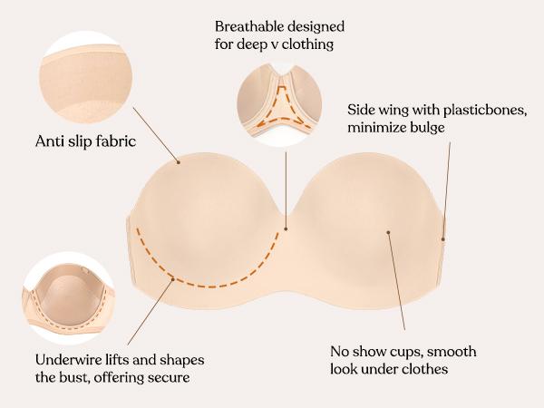 HSIA Women's Plus Size Breya Seamless Strapless Bra, 1/2 Coverage, Breathable Stretch Fabric, Hand Wash Only HSIA Women's Plus Size Breya Seamless Strapless Bra, 1/2 Coverage, Breathable Stretch Fabric, Hand Wash Only
