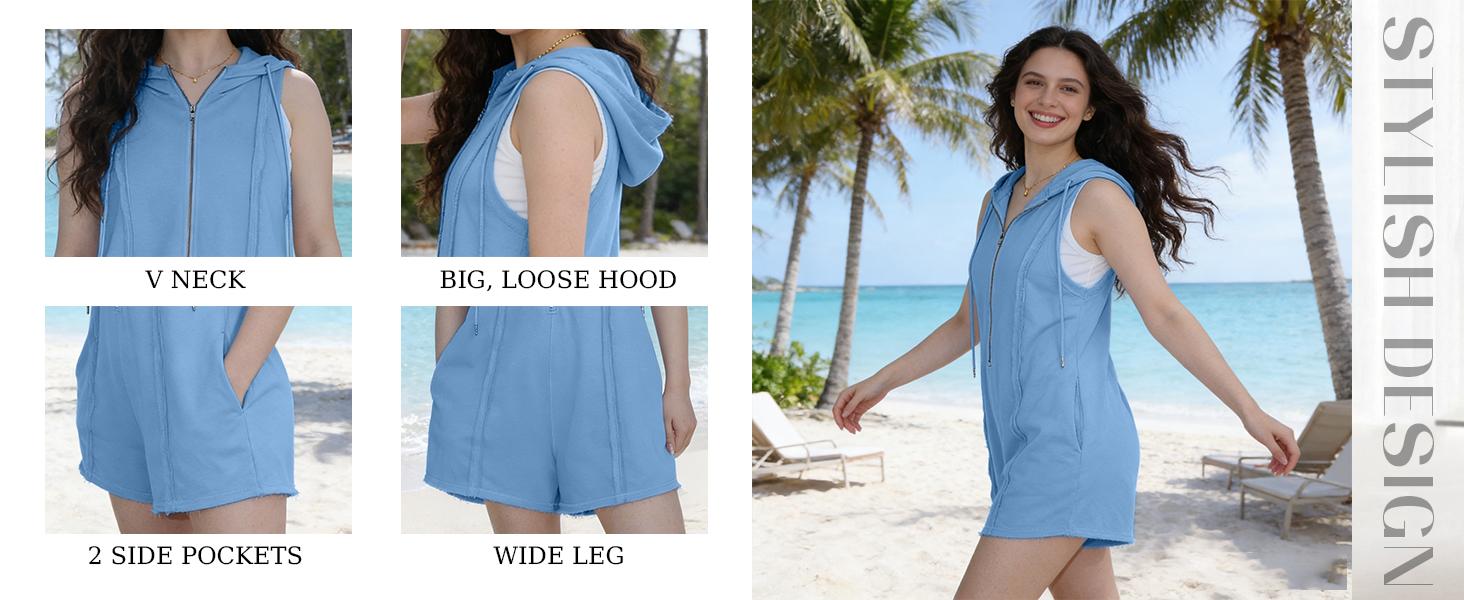 UANEO Women's Short Half Zipper Sports Jumpsuit for Fitness Outdoor Leisure Sleeveless Loose Hoodie For Women UANEO Women's Short Half Zipper Sports Jumpsuit for Fitness Outdoor Leisure Sleeveless Loose Hoodie For Women