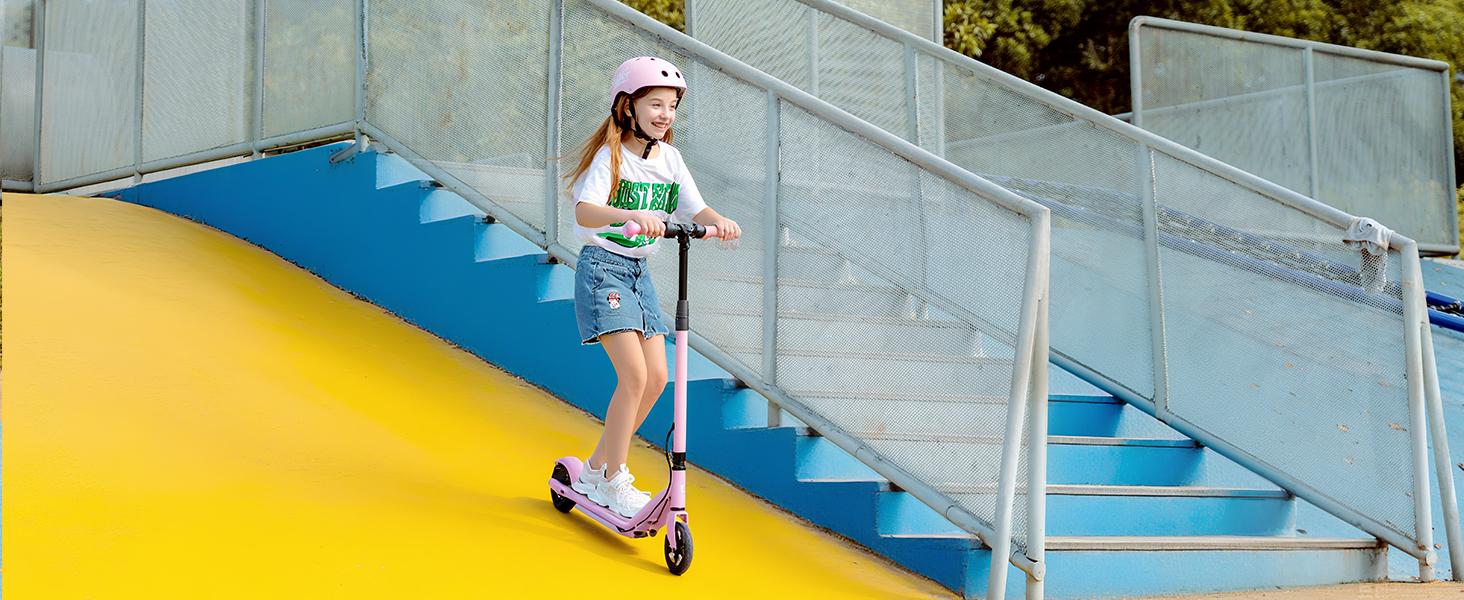 【Joy E-Glide】Kids Electric Scooter with LED Display, 10 MPH Top Speed,15 Miles Range, 2 Speed Modes, Disc Brakes, UL Lithium Battery, Aluminum Alloy Frame,5-Inch Flash  Wheels Foldable Electric Scooter forAges 6-14