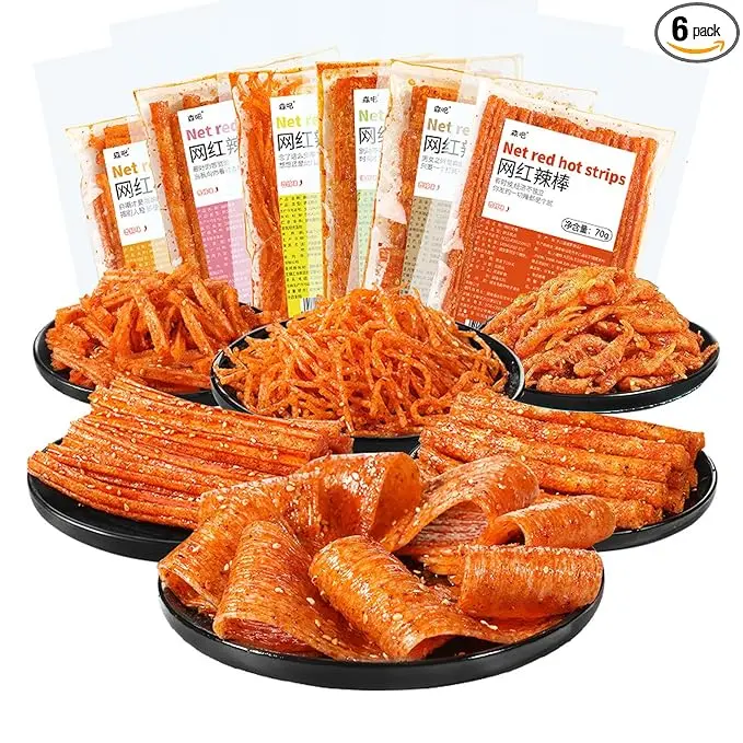 Spicy Strips,Latiao,6 Packs Chinese Spicy Sticks,Chinese Classic Piquancy Leisure Latiao Snack Individual Package(2.4 ounces perpack)