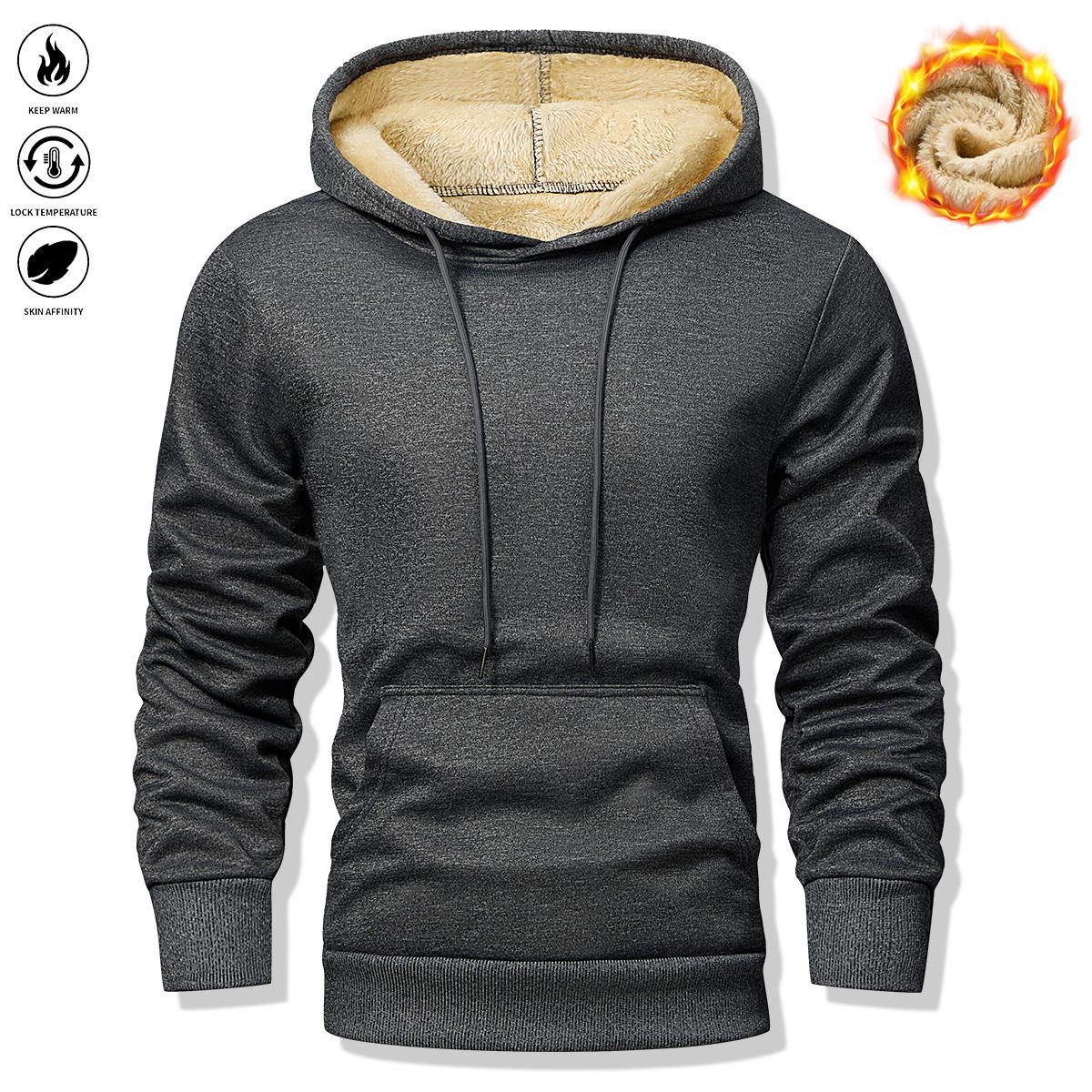 Men's Casual Sports Fleece-Lined Thickened Hoodie, Suitable for Gym Workouts, Running, and Other Outdoor Activities, Perfect Gift for Autumn and Winter