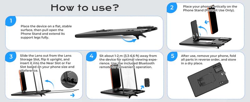SEANCHEER WL868 5-in-1 Vertical Phone Screen Magnifier HD with Bluetooth Remote, 3D Portable Foldable Smartphone Stand for | TikTok | YouTube | FB | IG | Scrolling - Gift for Mom, Dad & Family Adjustable Cellphone
