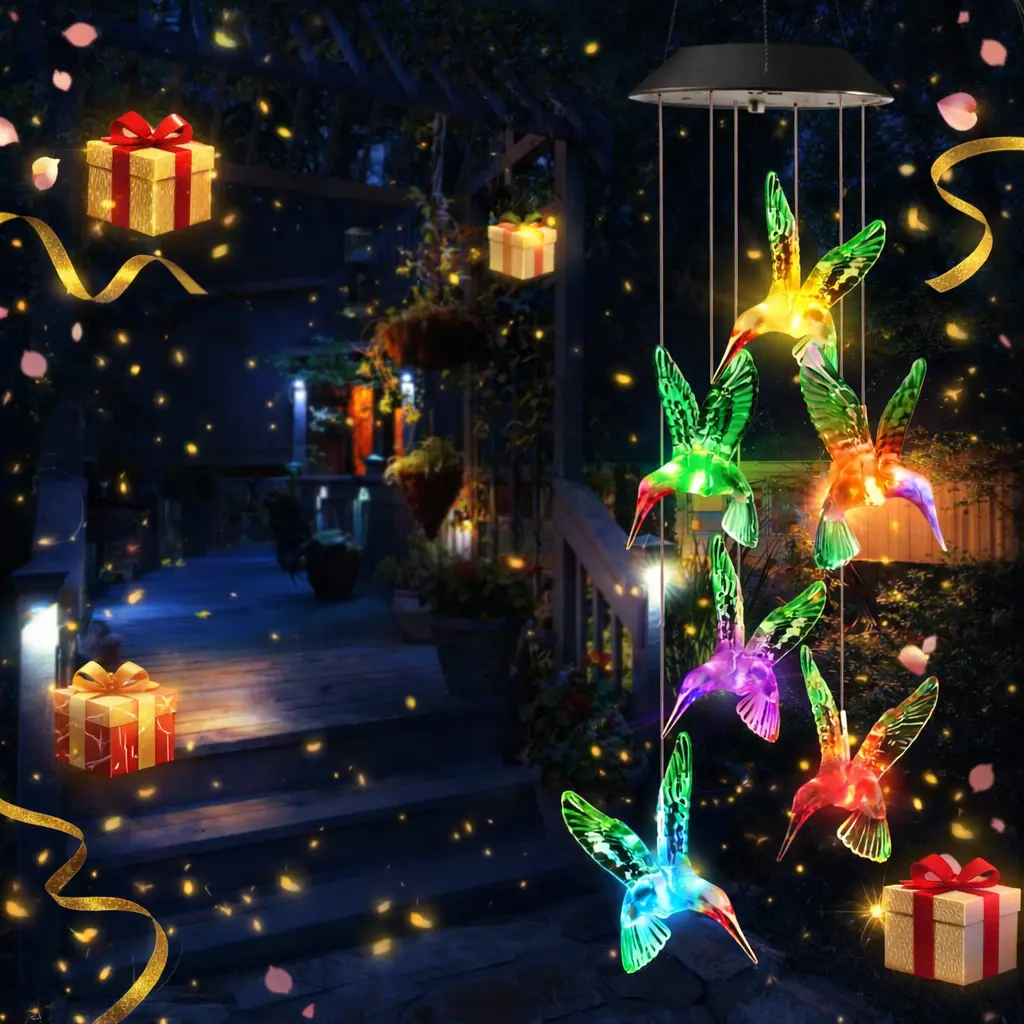 Garden & Indoor Hanging Decorative Lights — Solar Color-Changing Hummingbird Wind Chimes: A Gift for Women, Moms, and Grandmothers. Waterproof and Durable. Perfect for Summer Garden Parties, Porches, Patios, and Windows campingessentials