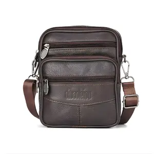 Men’s Leather Crossbody Messenger Bag – Retro Business with Zipper Pockets