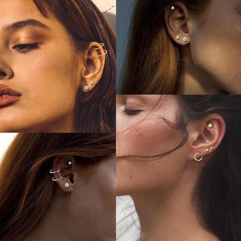 FLORIDECO 8Pairs 316L Surgical Steel Earring Set Cubic Zirconia Round Stud Earrings Hypoallergenic Cartilage Huggie Hoop Earrings Daily