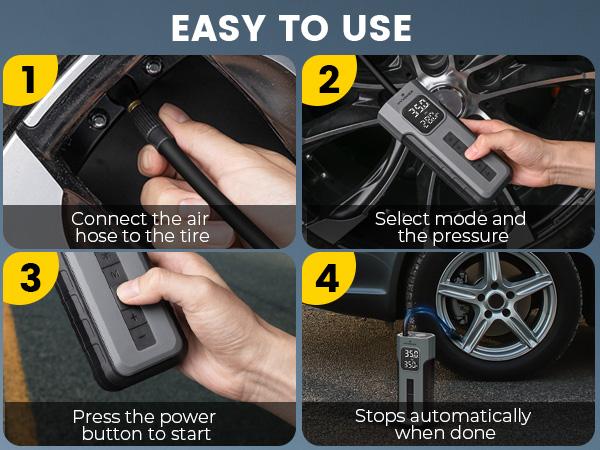 HYVOHEX Tire Inflator Portable Air Compressor, 1 Min Fast Inflation Cordless Bike Pump with Digital Pressure Gauge LED Light, 150 PSI Electric Air Pump for Car Tires, Bicycle, Motorcycle, Ball