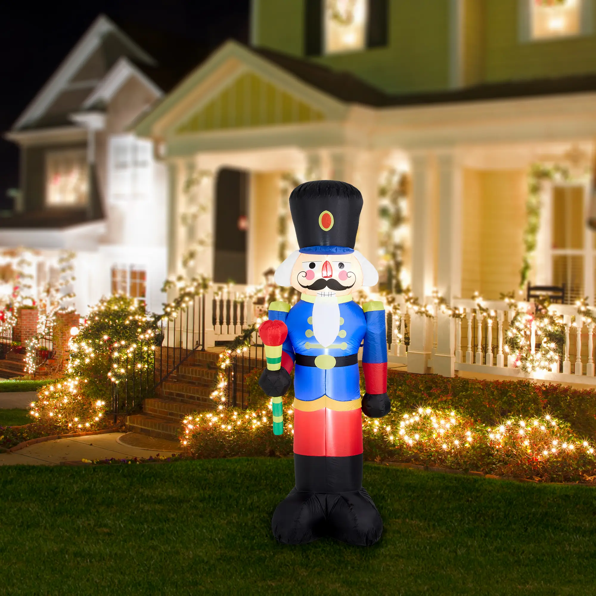 Glitzhome 8FT Classic Plug-Powered LED Lighted Christmas Inflatable Nutcracker Soldier Decoration, Lightweight, Easy-Install, Weather-Resistant, Floor-Mount Outdoor Lawn Home Festive Decor