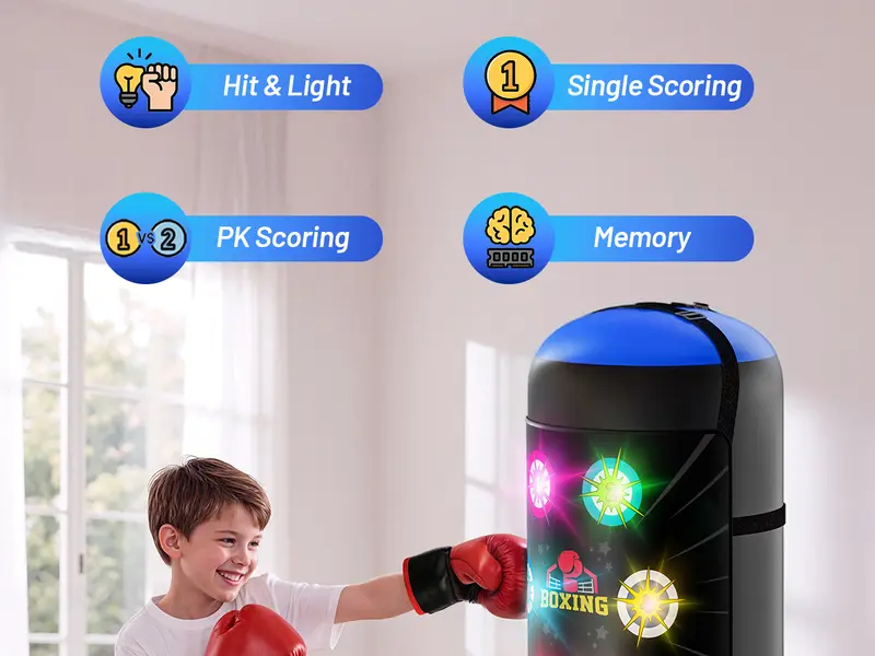 HopeRock Interactive Kids Boxing Bag Music and Light, 4 Game Modes, Scoring Feature, Practice Karate and Taekwondo, Perfect Birthday Gift for Boys and Girls 4-12