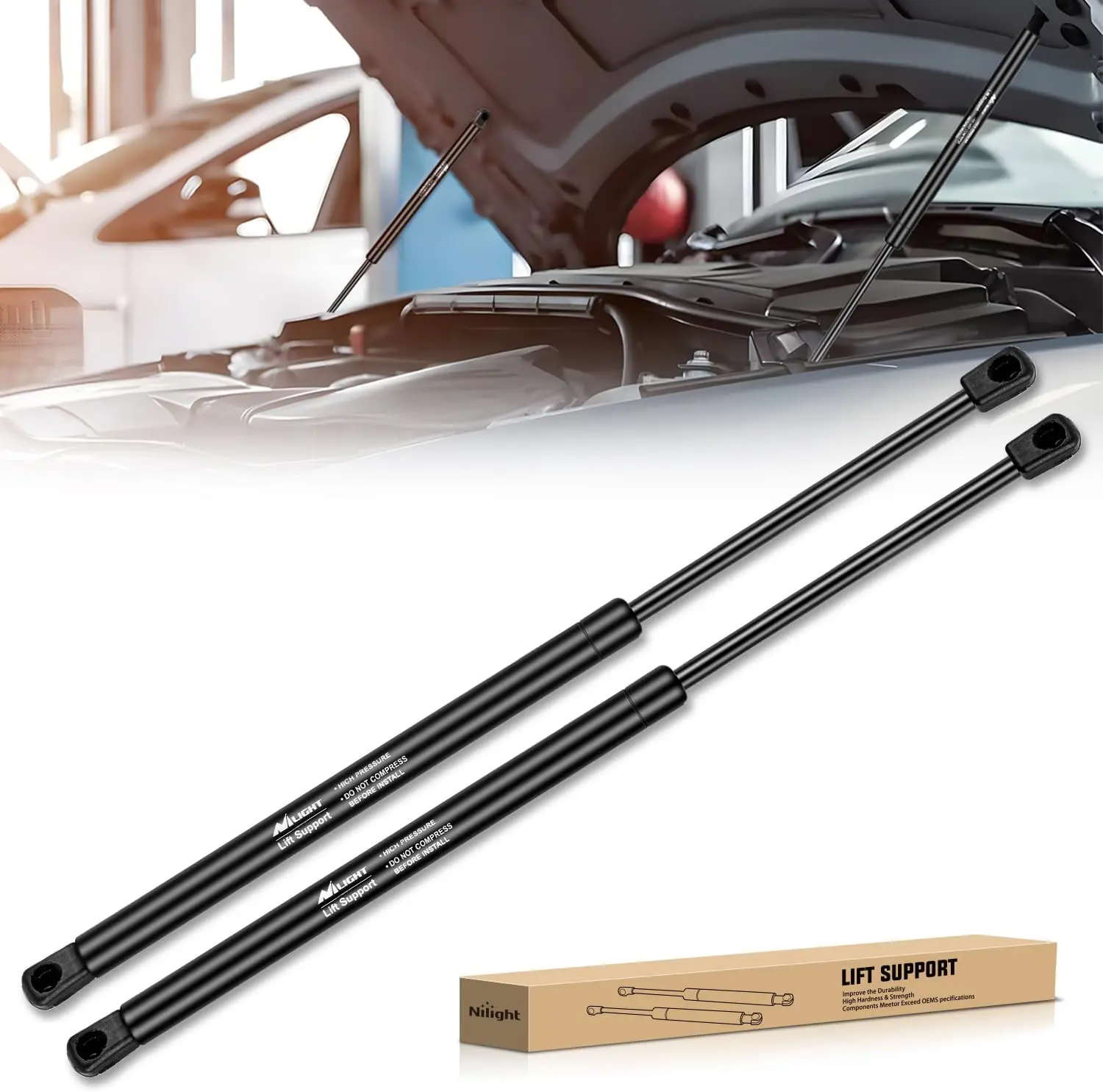 Nilight 6489 15in Hood Gas Struts Lift Supports (2PCS) - Auto Accessories for Hyundai Sonata 2011-2014, Compressed Nitrogen Rod Set, 45000 Durability Tests, 80000-Service Life, Easy Installation, Car Accessories (Father's Day Gift), Accessories For Your C