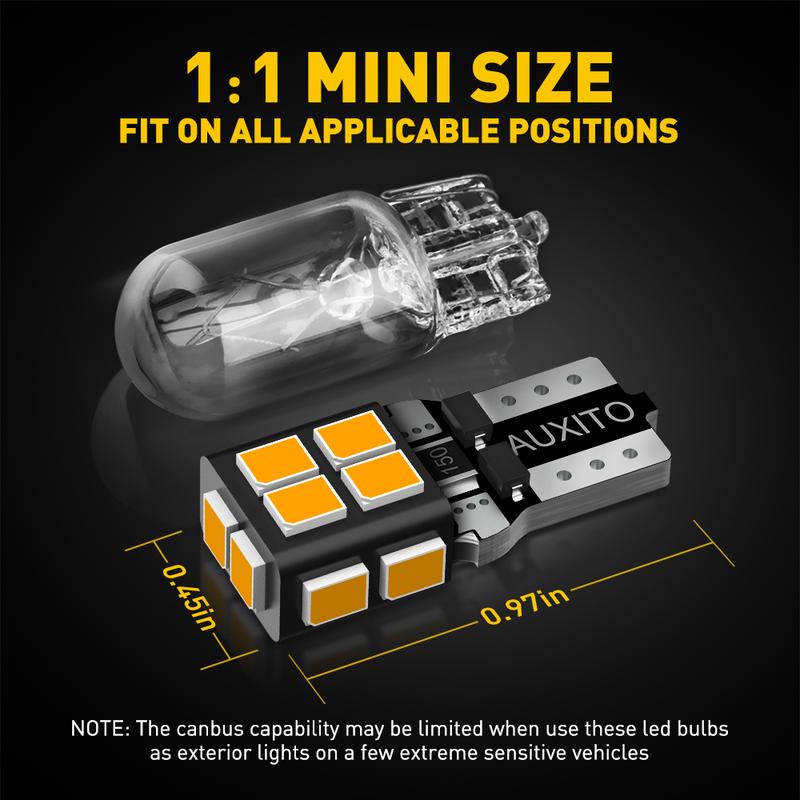 AUXITO 194 LED Bulb 6000K White 168 2825 W5W T10 Wedge 14-SMD Interior Car Bulbs Replacement for Dome Map Door Courtesy Trunk Parking License Plate Lights, 10 PCS