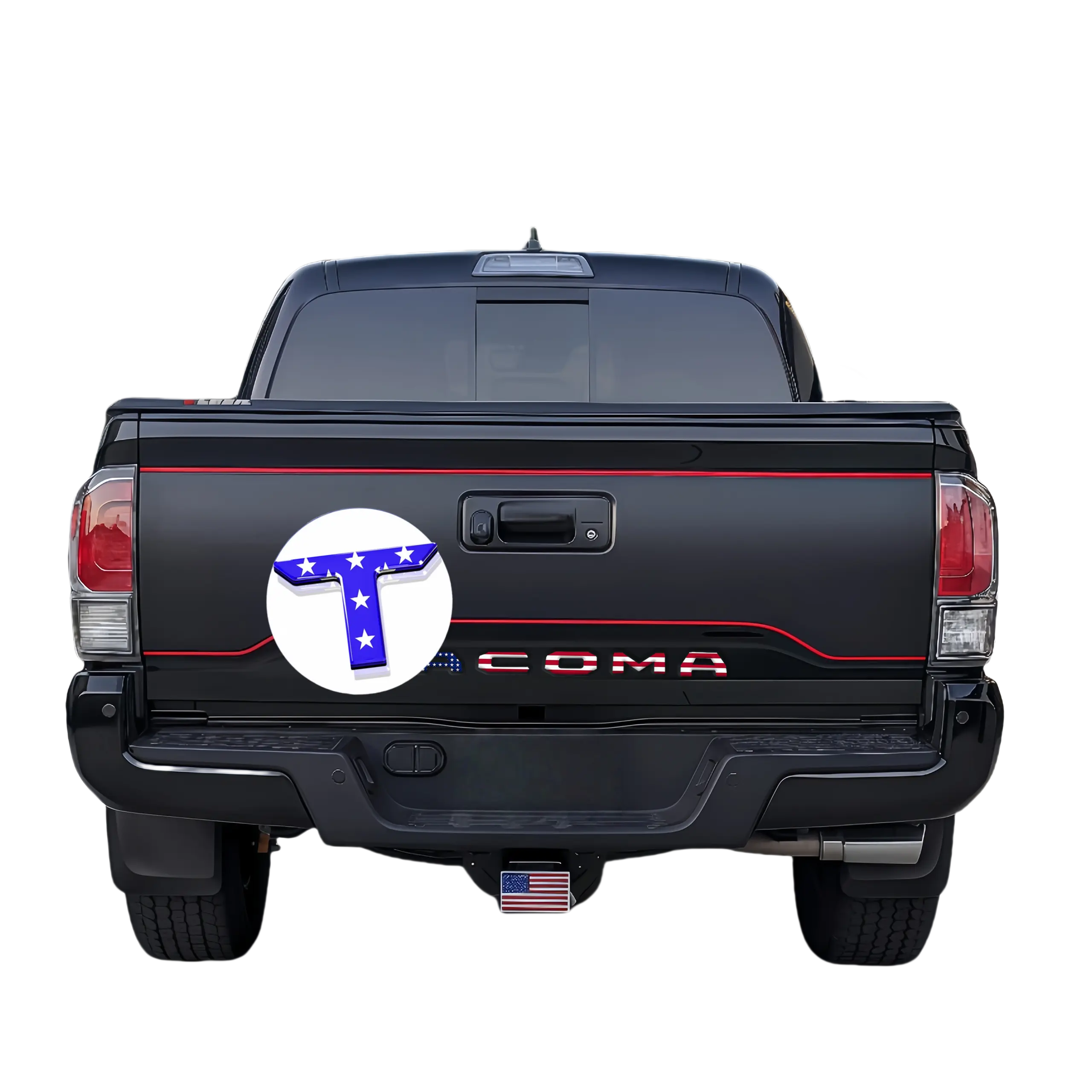 3D Raised Tailgate Letters Exterior Stick-On Accessory for 2016-2023 Tacoma, Weatherproof ABS Plastic, Strong 3M Adhesive, Bold Lettering, American Flag Decal, Rugged Look, Vehicle-Specific Fit