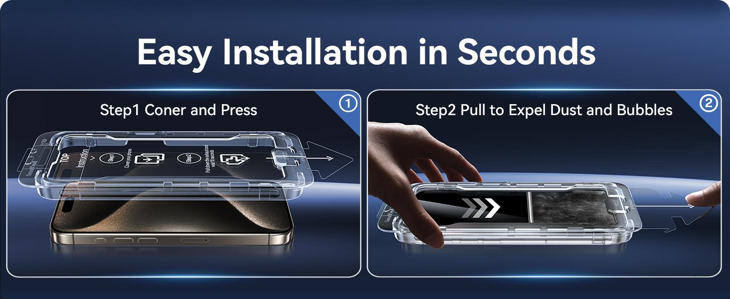 【3s Quick Paste】SmartDevil 2 Pack HD Clear Screen Protector for iPhone 17promax/17pro/16promax/16pro/15/15pro/14/13pro/13 Tempered Glass, Military-Grade Shatterproof Protection, Bubble-free, Scratch Resistant Fast&Easy Installation, Anti-Spy Privacy Film