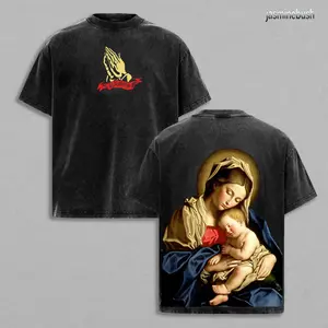 Virgin Mary Oversized Tee: Vintage Washed Heavy Cotton Graphic Shirt