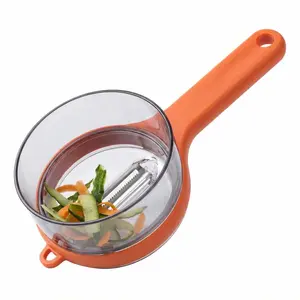 Upgrade Vegetable Peeler with Storage Box (Orange & Green), Stainless Steel Swivel Peeler with Storage Bucket for Fruit & Veggies