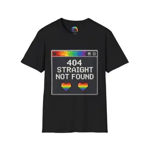 404 Straight Not Found T-Shirt | LGBTQ Pride Pixel Art, Rainbow Heart Computer Error