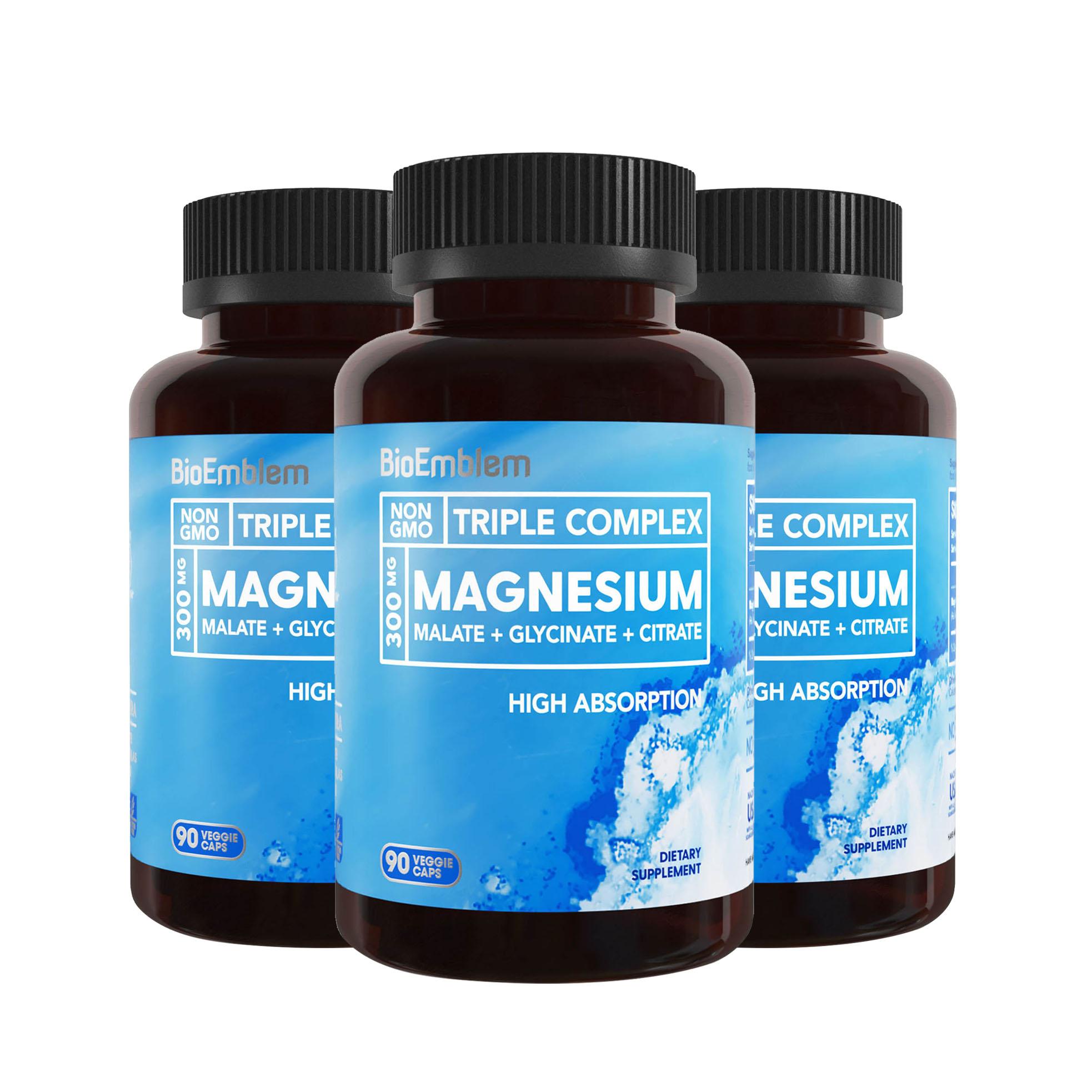 BioEmblem Triple Magnesium Complex 300mg of Magnesium Glycinate, Malate, & Citrate for Muscles, Nerves, & Energy