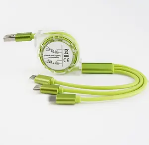 Usb Charging Cord for Cell Phones, 3-In-1 Retractable 1M Braided Cable with Type-C And Micro Usb, 3A Fast Charging Design Suitable for Daily Use And Outdoor Travel