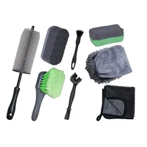 8 Pack Motorcycle Cleaning Kit,Professional Safe for Chrome/Engine/Tires,Hard Reach Brush,Microfiber Mitt,Detailing Tools,Drying Towel & Wax Applicators,Garden Cleaning Tools Set
