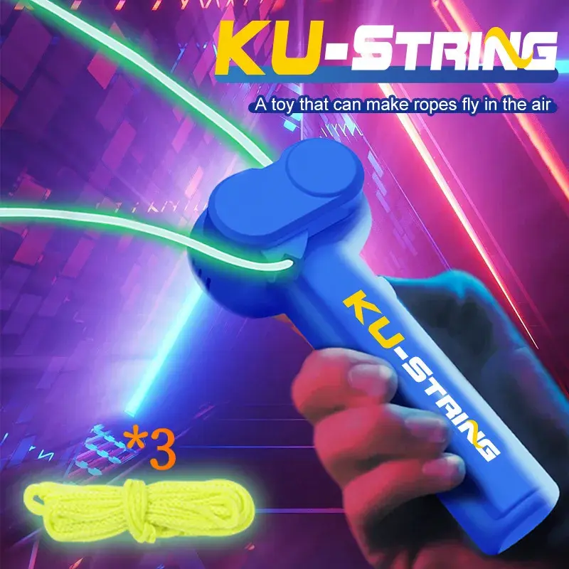 SKYQITIAN Upgraded Glow-in-Dark Elastic Rope Decompression Toy - Stress Relief Fidget Item with 3 Extra Cords, Dual UV Light Source, Launcher, Relaxation Stick, Abs, Novelty Toys, House Decoration, Science Gift for All Ages (Stress Relief Fidgeting)