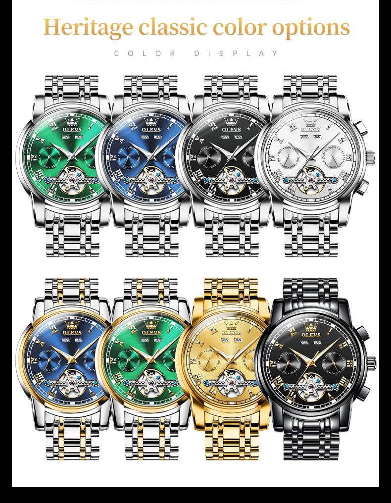 Genuine high-grade luxury hollow design multi-function dial men's watch OLEVS brand flagship new luminous waterproof fully automatic mechanical watch 6607