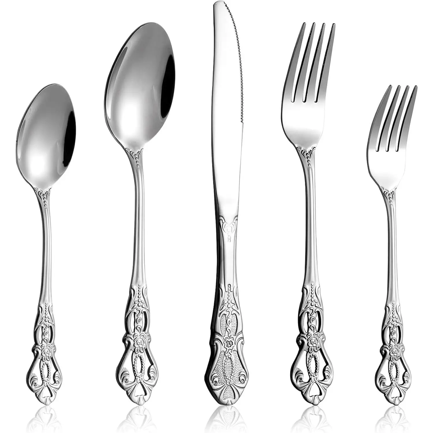 40 Pieces Retro Royal Silverware Set for 8, Stainless Steel Flatware Set, Dishwasher Safe Dinnerware Set Including Forks Spoons and Knives, Vintage Cutlery Set for Wedding, Party and Christmas