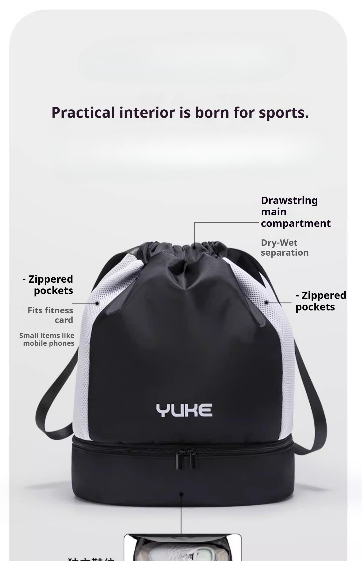 Waterproof Drawstring Swim Backpack with Dry Wet Separation & Shoe Compartment