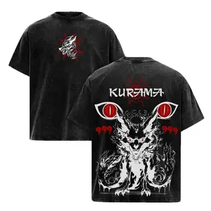 Naruto Kurama Sharingan Tee Washed Vintage Anime Graphic T-Shirt Nine-Tails Fox Fan Art Oversized Soft Cotton Unisex Streetwear Casual Anime Apparel Gift for Naruto Fans Menswear Top Manga 90s