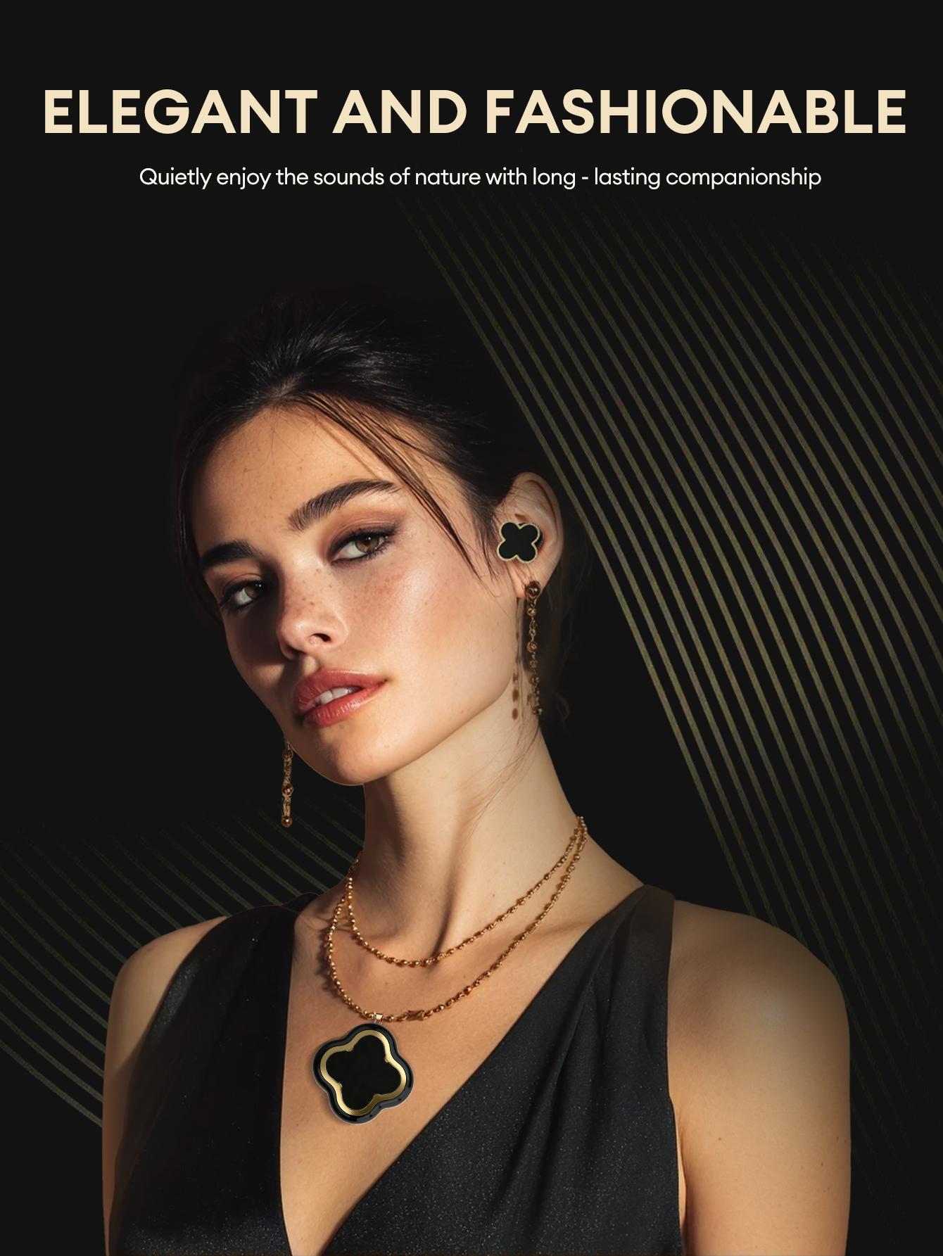 PAXA YX66 Four-Leaf Clover Wireless Earbuds with Bluetooth 5.4, Stable Connection, ENC Call Noise Cancellation, Super Stereo Sound, Luxury Retro Jewelry-Style Design for Women, Elegant Charging Case, Compatible with Android & iOS, Ideal Gift for Girls