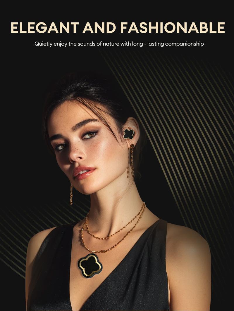 PAXA YX66 Four-Leaf Clover Wireless Earbuds with Bluetooth 5.4, Stable Connection, ENC Call Noise Cancellation, Super Stereo Sound, Luxury Retro Jewelry-Style Design for Women, Elegant Charging Case, Compatible with Android & iOS, Ideal Gift for Girls