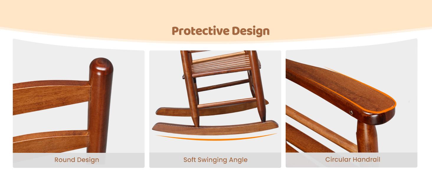 Joymor Outdoor Children's Rocking Chair, All-Weather Wooden Rocker with High Backrest, Ideal for Garden, Yard, and Balcony, Patio Rocking Chair Suitable for Ages 3-6, Teak