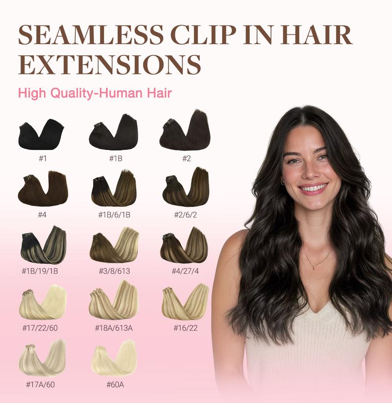 GOOGOO Hair Extensions Seamless Clip in Human Hair Natural Straight