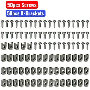 100Pcs U-Shaped Brackets & Screws for Car-Universal Body Bolts & Clips Kit,Automotive Clips Rivet Fasteners,Car Panel Fastener Set,Ushaped Clamps Tool