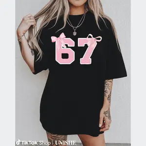 Casual Women’s Short Sleeve T-Shirt with Bold 67 Letter & Number Print