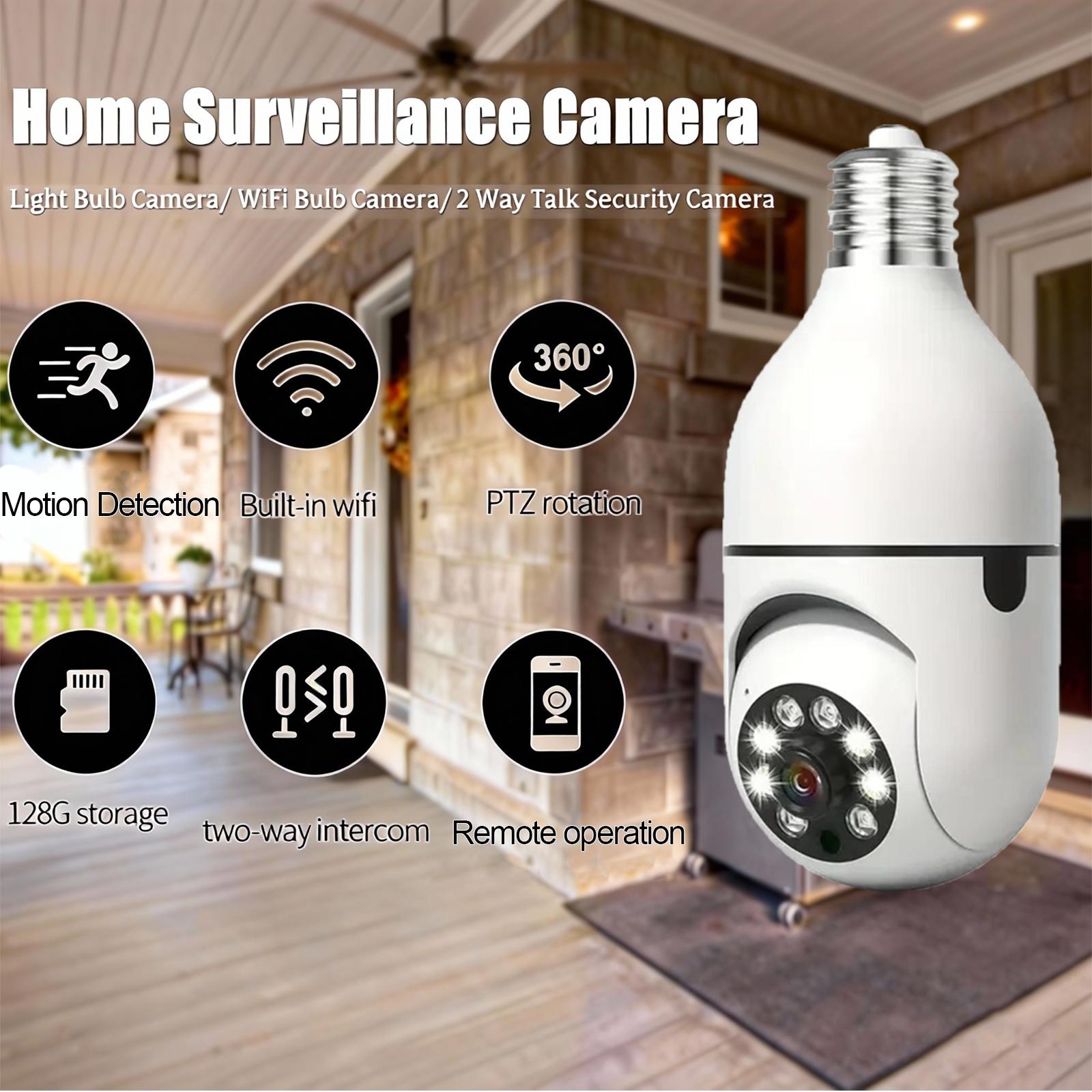 PBSEV 3MP Full HD Smart Light Bulb Security Camera, 360 PTZ Wireless Camera for Home with Color Night Vision, Motion Detection & 2-Way Audio, App Control Easy Installation to E27 Light Socket
