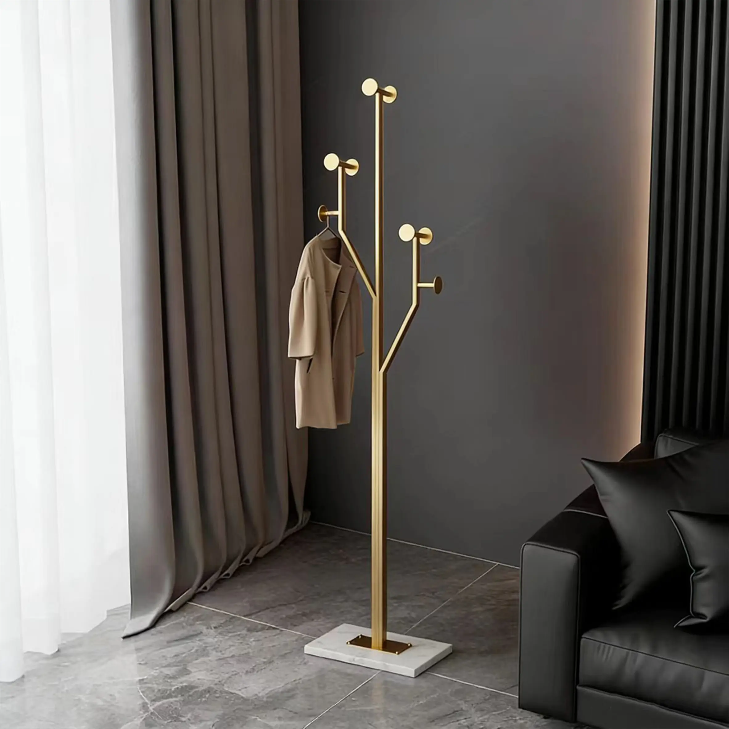 Heavy Duty Coat Rack Tree-shaped Metal Freestanding Coat Tree with Sturdy Marble Base Corner Coat Rack for Bedroom Entryway Hallway Clothes Rack Stand Clothes Hanging Rack