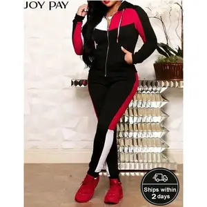 Colorblock Zip-Up Hoodie Jogger Set for Women 2 Piece Tracksuit Outfit with Long Sleeve Top and Skinny Pants Can be used with raincoat
