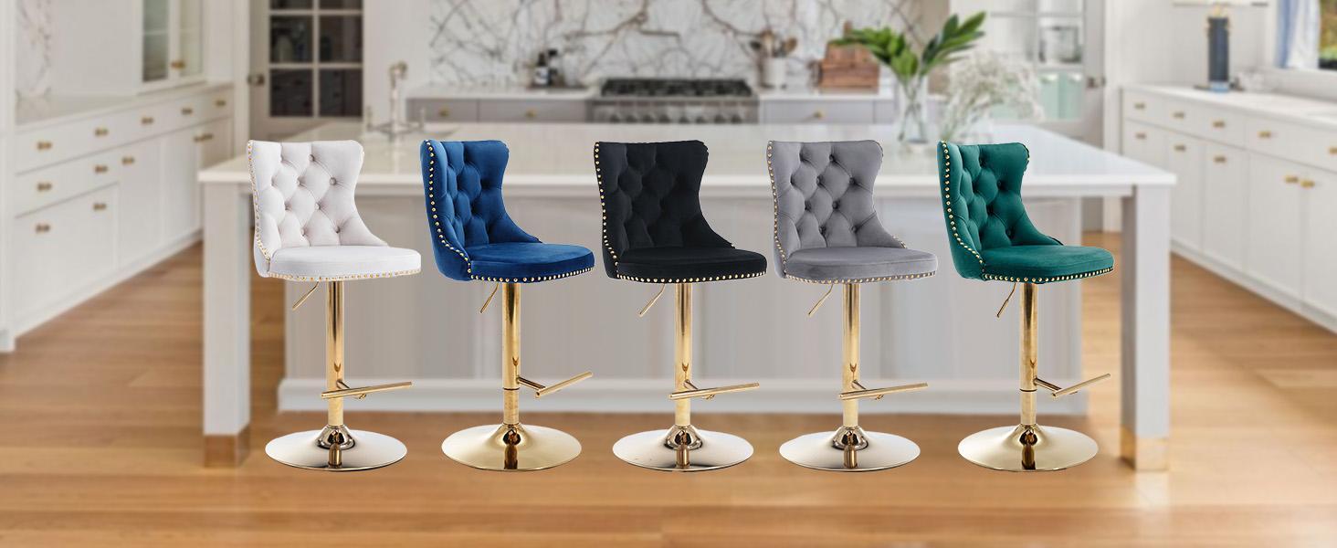 Adjustable Swivel Bar Stools with Metal Leg, Button Tufted, Footrest, Counter Height Chair for Kitchen, Bar, Dining Room - Set of 2 bar stool