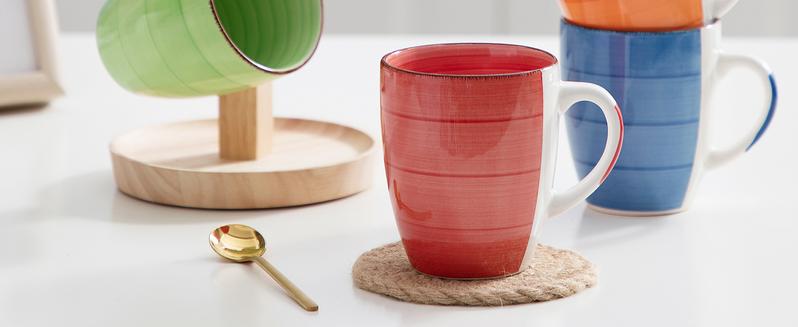 Vancasso Bonita 12 Oz Coffee Mugs Set of 6 - Blue, Multicolor Ceramic Cups for Cappuccino, Latte, Tea, and Cocoa, Dishwasher & Microwave Safe