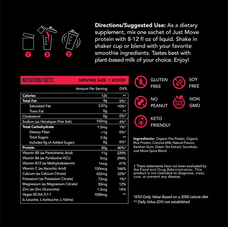 Just Move Protein Sample 7 Pack - Vegan (Plant Based) Organic, Dairy Free, Soy Free, Gluten Free, Keto, Peanut Free, 20g -22g Protein, Low Carb, Non GMO supplements fitness dietary supplement post-workout recovery Edible Flavor Healthy Multi Flavors